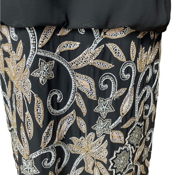 Adrianna Papell Black Blouson Dress Beaded Skirt Sleeveless Size 14 Cocktail - Picture 2 of 10